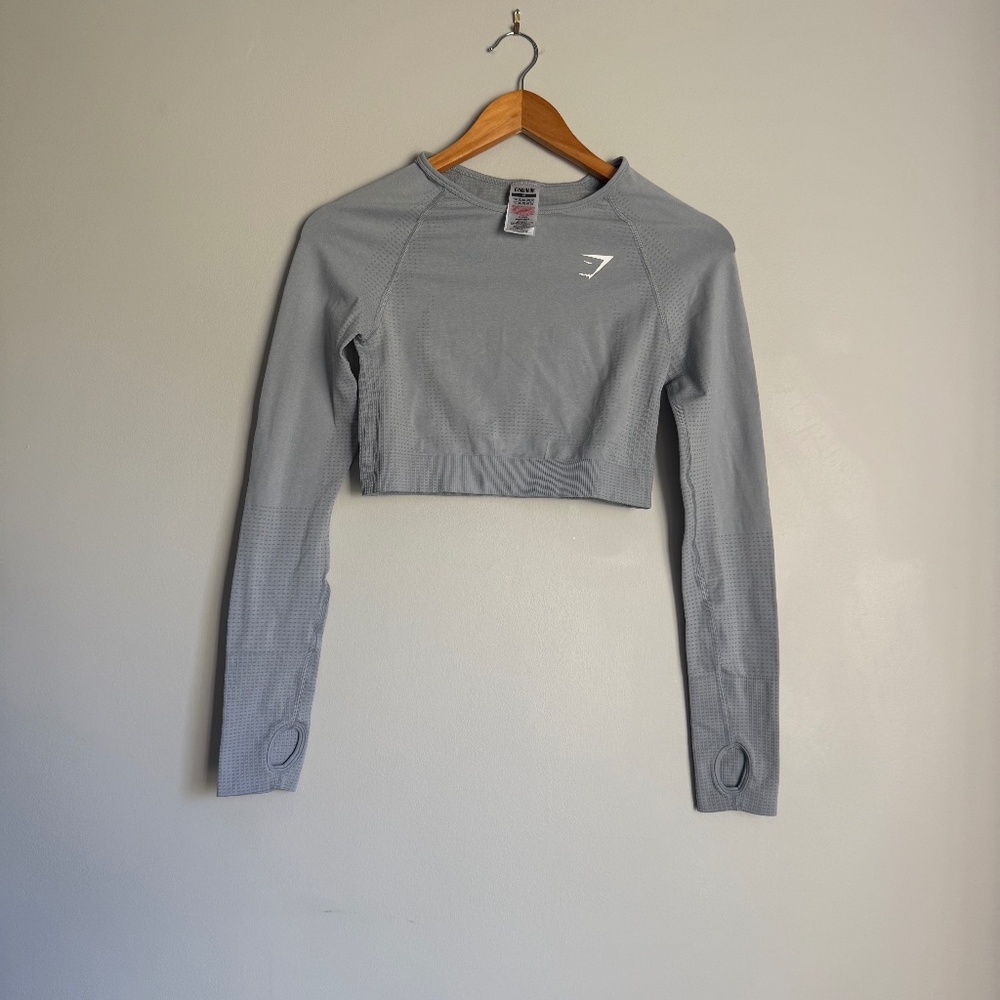 Gymshark Women's Flex Sports Long Sleeve Crop Top Light Gray Size M